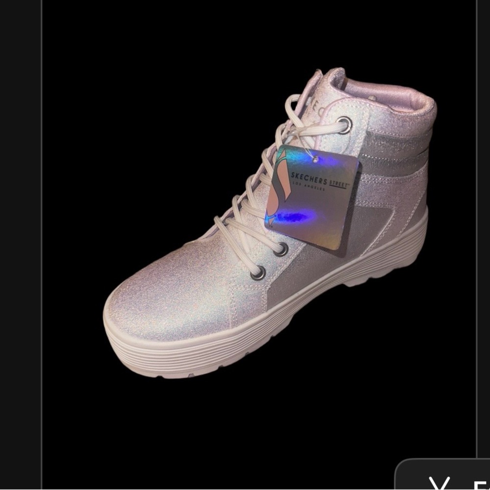 Skechers Women's Glitter High-Top Lace-Up Sneakers in Iridescent Silver